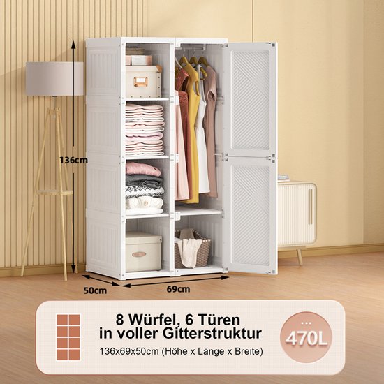 Draagbare Garderobe Draagbare Garderobe Kasten Witte Slaapkamer Kast Kleding Opberger Organizer 29.5 LX 18.5 DX 57.8 H (8-Cube) Kledingkast marriage