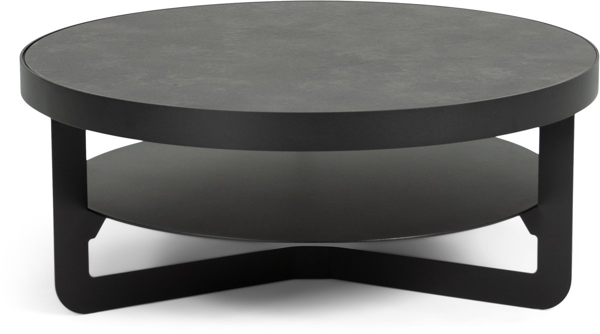 Spinder Design salontafel DOUGLAS ø80 cm - Staal - Zwart / HPL - Steenlook