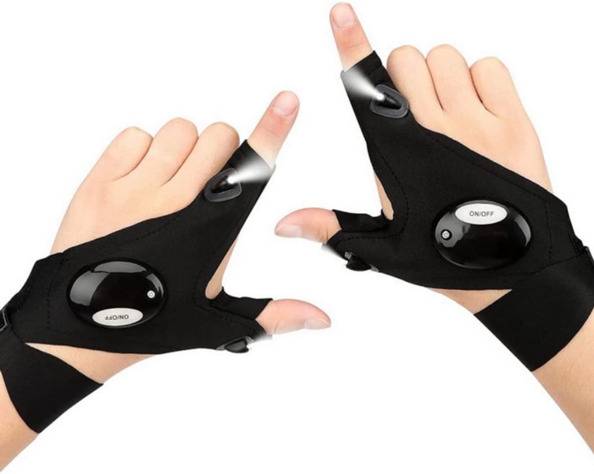 1 paar Vishandschoenen - vinger protector - Lichtgevende vishandschoenen - Nachtvissen - hengelsport - Polyester - Zwart - Vingerlamp