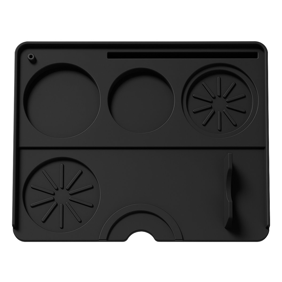 Adore Maison Barista Tamper Mat XL – Groot Formaat – Met Opbergvakken voor Tamper, Distributor & Lepel – Antislip Siliconen Mat – Beschermt je Aanrecht – Voor Thuisbarista en Professional