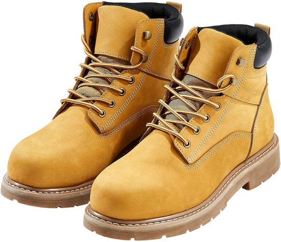 Chaussures de travail à embout d'acier, taille CN 41, imperméables, antidérapantes, avec semelle en caoutchouc légère et respirante, idéales pour la construction industrielle, jaunes