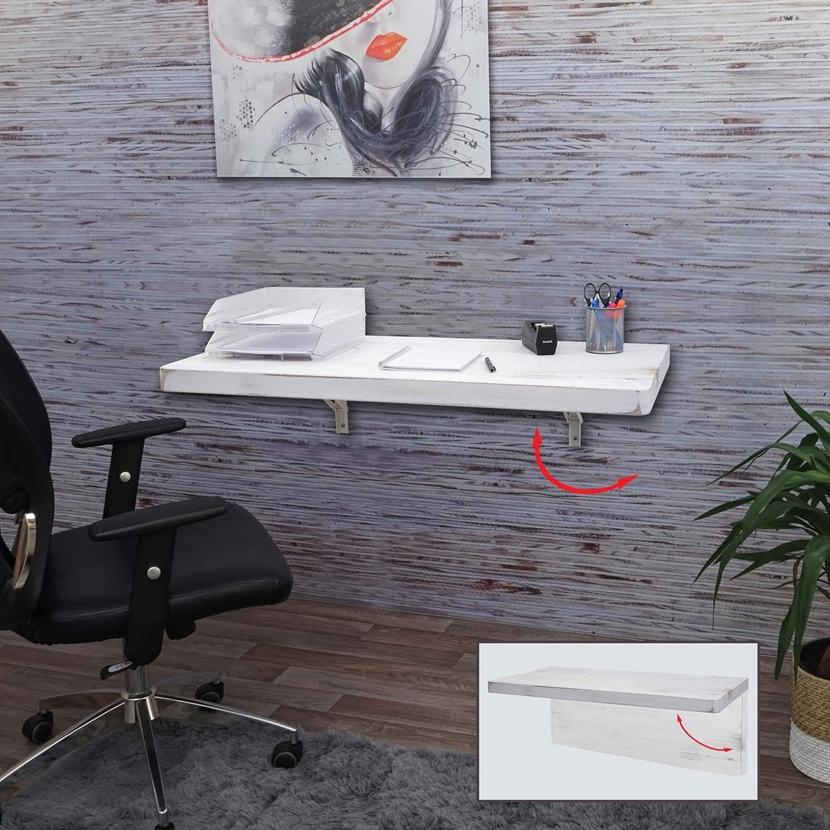 RFWR® Inklapbare Wandtafel van Massief Hout in Shabby Wit - Praktische Ruimtebesparende Oplossing 100x50cm
