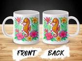 Hippocampus Mok, Tropische Bloemen Mok, Zomerse Koffiemok, Kleurrijke Zeepaard Mok, Unieke Mok, Cadeau Idee