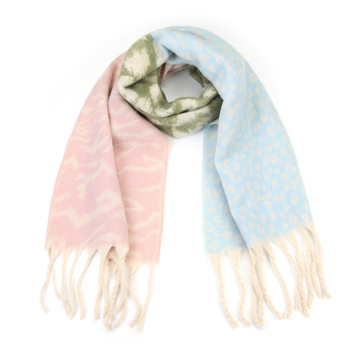Dames wintersjaal - Franjes - 60 x 185 cm - Pastel Beige