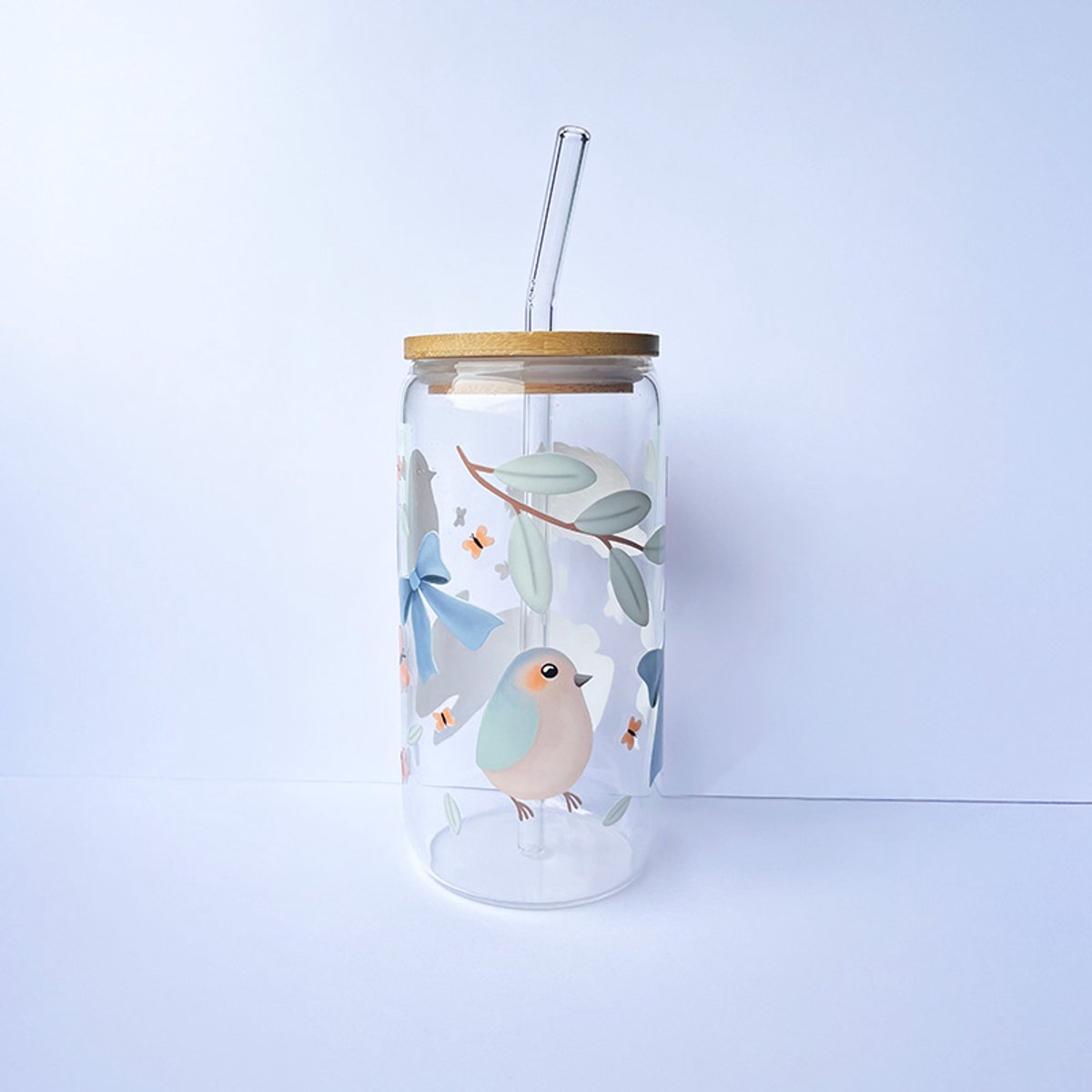 Glazen drinkbeker met rietje - origineel design - dieren