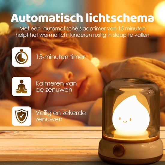 Nachtlampje voor Kinderen en Baby - Draadloos - Dimbaar met 2 kleuren - USB oplaadbaar - Bedlamp - Voor babykamer van Merkloos — afbeelding 4