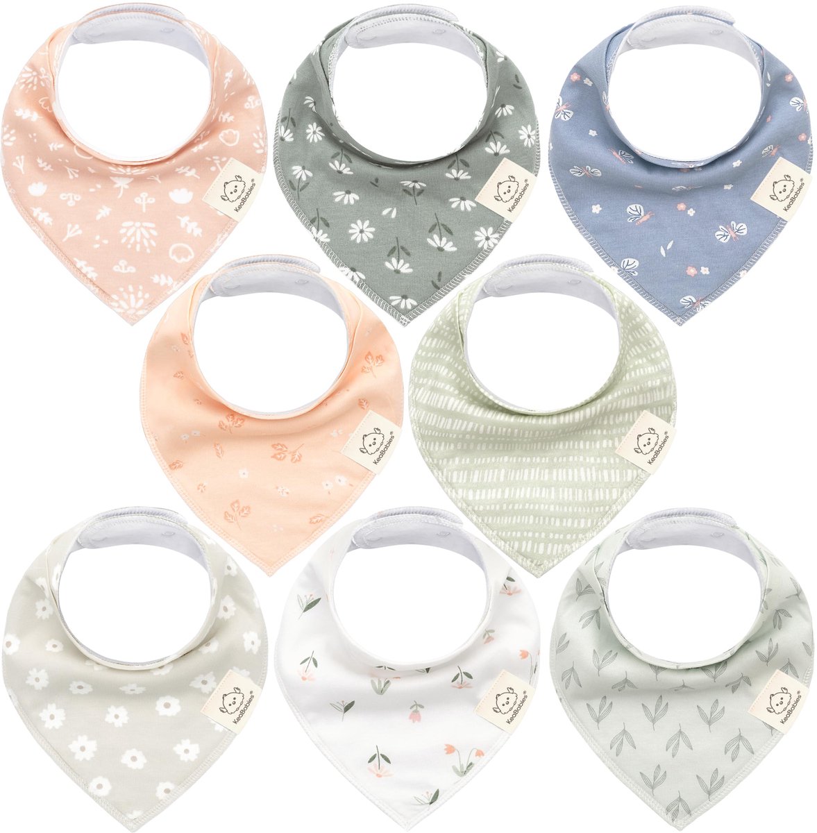 Image of 8-pack babybandana-slabbetjes voor jongens en meisjes - Unisex babybandana-slabbetjes, superabsorberende babybandbetjes, biologische katoenen babyslabbetjes, babysjaals voor baby's, kwijlslabbetjes (Fleur)