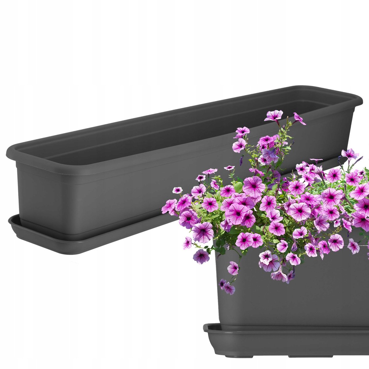 KADAX 80 cm antraciet plantenbak met onderzetter - kunststof plantenbak voor binnen en buiten, bloempot voor balkon, terras, vensterbank