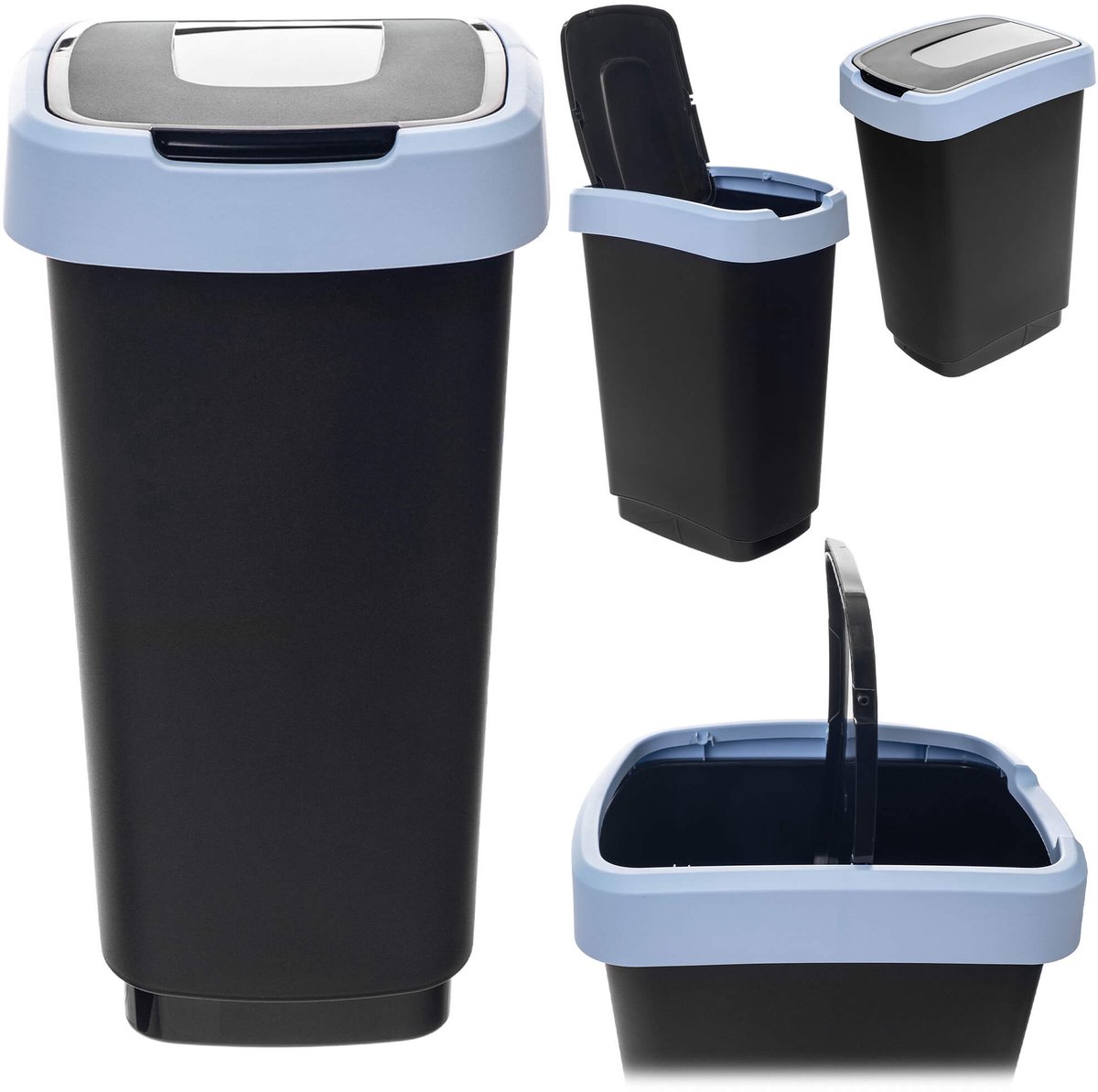 Morin 25L afvalbak met draaiklep, zwart en blauw