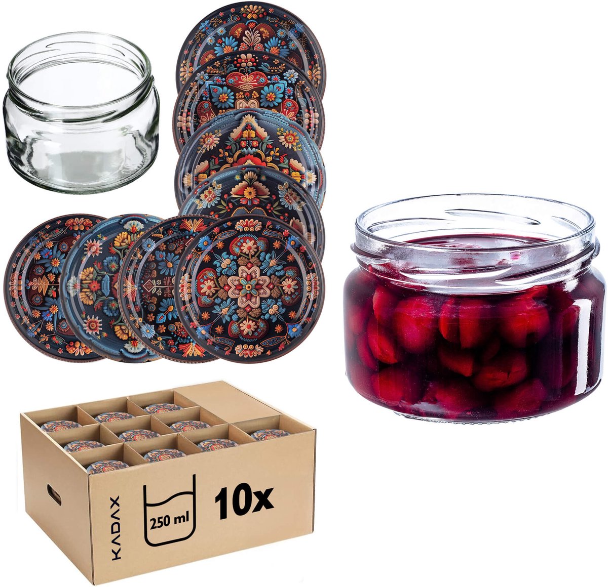 Denia Weckpotten 250ml 10st 82mm + "Borduren" Deksel