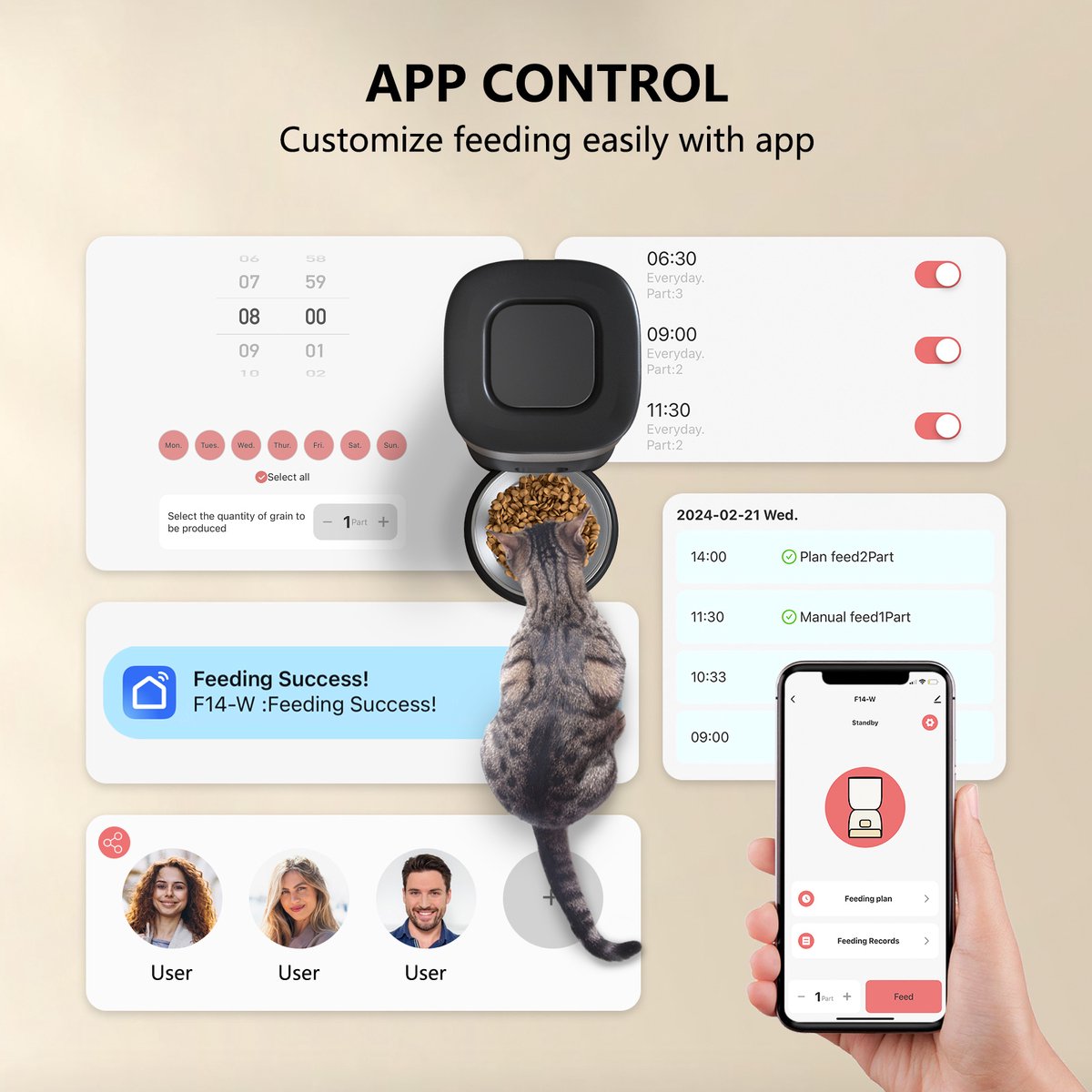 PUPPY KITTY Automatische Voerbak 3L Zwart met App - afbeelding 3