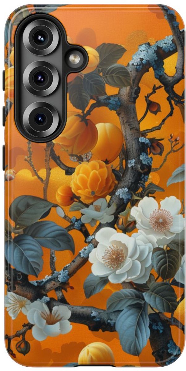 Vintage Botanisch Oranje Bloemenpatroon – Telefoonhoesje Geschikt voor Samsung Galaxy S25