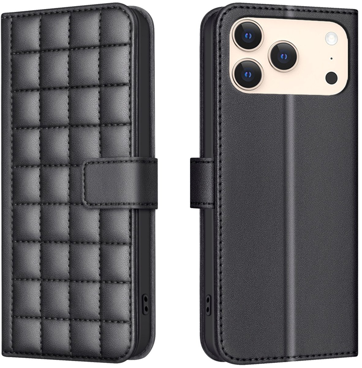 BINFEN Hoesje - Geschikt voor iPhone 17 Pro Hoesje - BINFEN Square Color Book Case - Zwart
