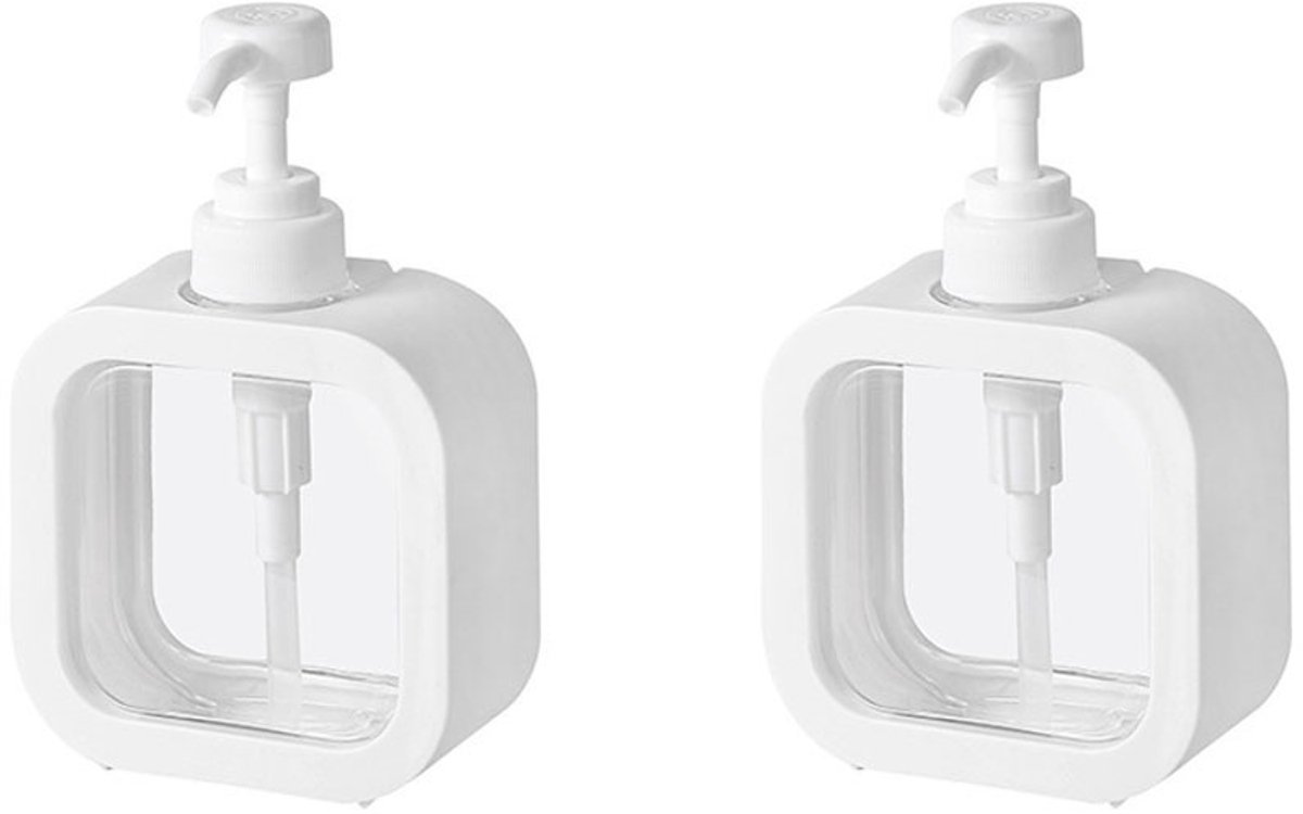 EXCITAT 2 stuks zeepdispensers - 300 ml lege pompflacon - Douchegeldispenser - Visueel aantrekkelijk - Afneembaar - Geschikt voor handzeep, douchegel en afwasmiddel - Wit