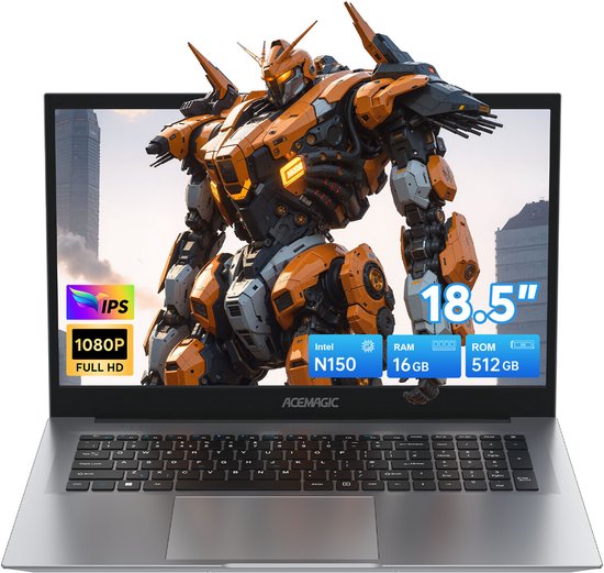 Acemagic AX18 18.5 inch Laptop Computer,Intel N150 Quad-Core Processor(tot 3,6 GHz),8000 mAh Battery,16GB DDR4 RAM 512GB SSD,WiFi 5, Type C, Full HD IPS-scherm Laptops