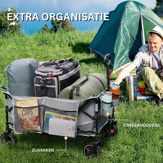 DailySupplies® Bolderkar Opvouwbaar Luchtbanden - Strandwagen - Bolderwagen - Zwart en Grijs van DailySupplies — afbeelding 4