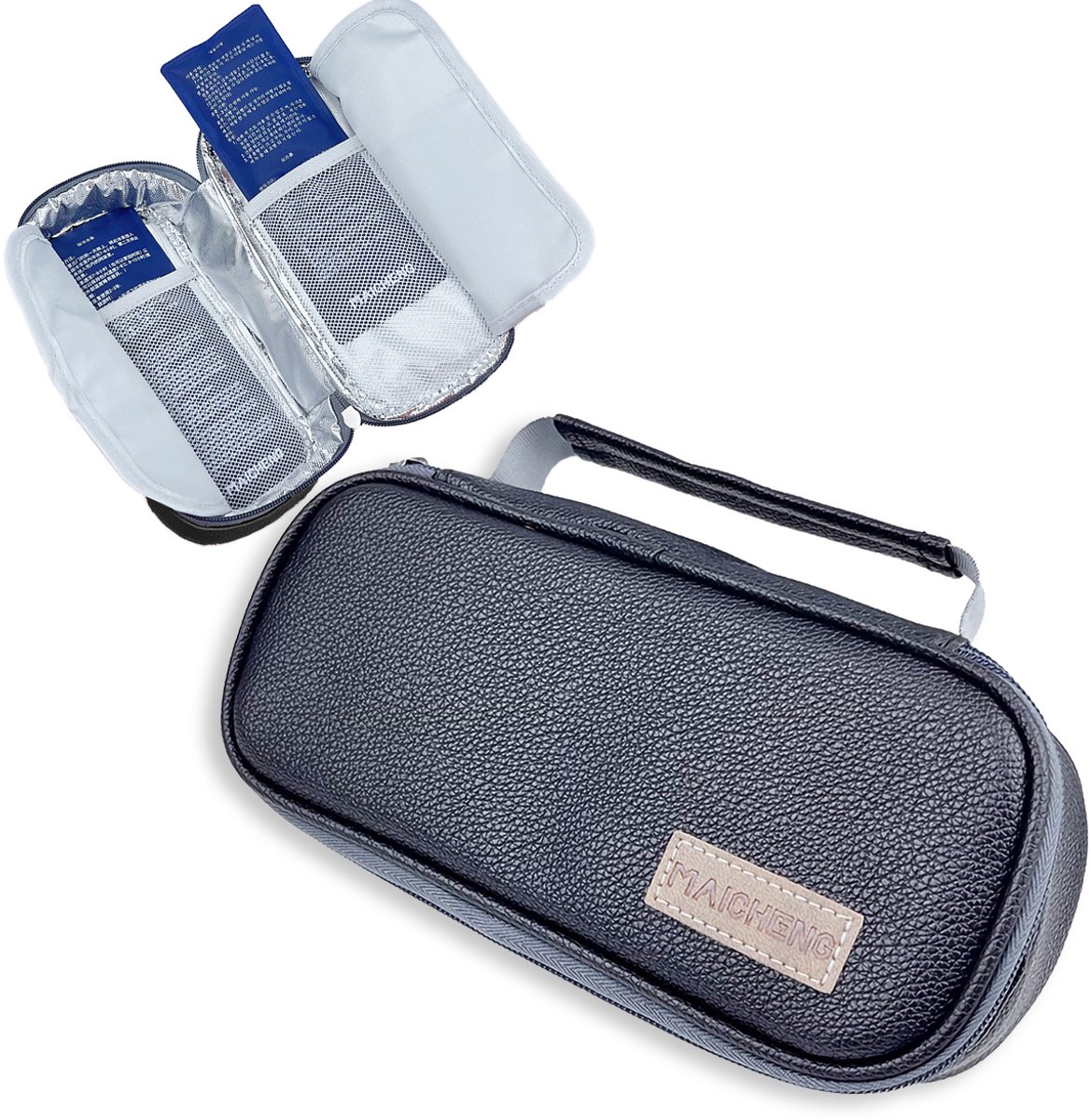 Rainbecom - Insuline Koeltas PU - Diabetes Koeltas met 2 Ice Packs - 21x6x10cm - Diabetes Etui met 2 Koelelementen - Medische Reiskoeltas voor Insulinepennen - Zwart