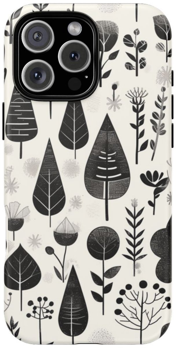 Monochroom Botanisch Patroon – Telefoonhoesje Geschikt voor iPhone 16 Pro Max