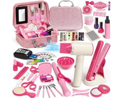 Kappersset Kindermake-upkoffer Meisjeskapsalonkoffer Haarstylingaccessoires Nepcosmetica Winkel Rollenspel Doe-het-zelf Make-upspeelgoed Cadeaus voor meisjes van 3 4 5 6 7 8 jaar