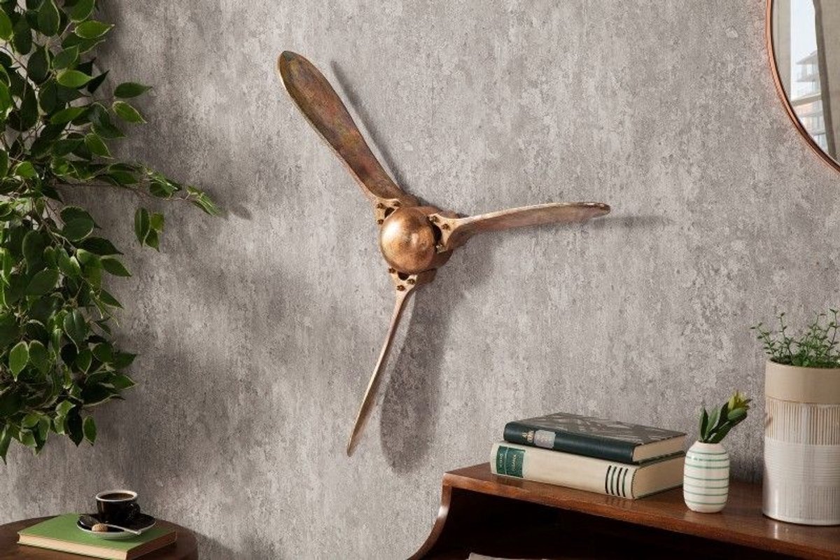 Authentieke wanddecoratie SCREW III 60cm gevlamd koperen vliegtuigpropeller - 39560