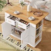 Îlot de cuisine moderne, meuble de cuisine, buffet, desserte avec veinure de bois, buffet, table à manger multifonctionnelle avec espace de rangement, desserte avec fonction extensible, blanc