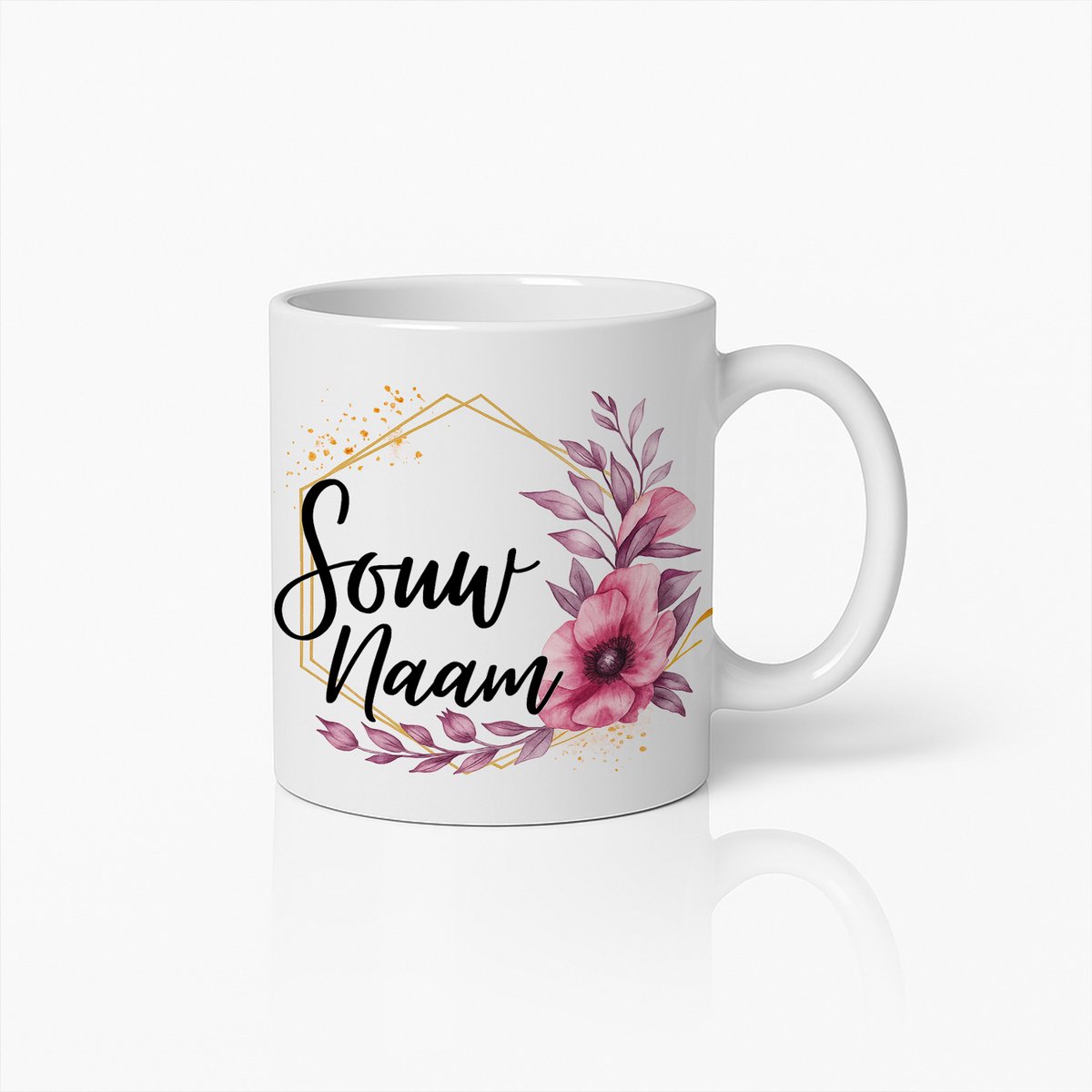 Persoonlijke Bloemen Naam Mok - Elegante Gepersonaliseerde Koffiekop Met Roze Bloemen - Perfect Cadeau Voor Geliefden