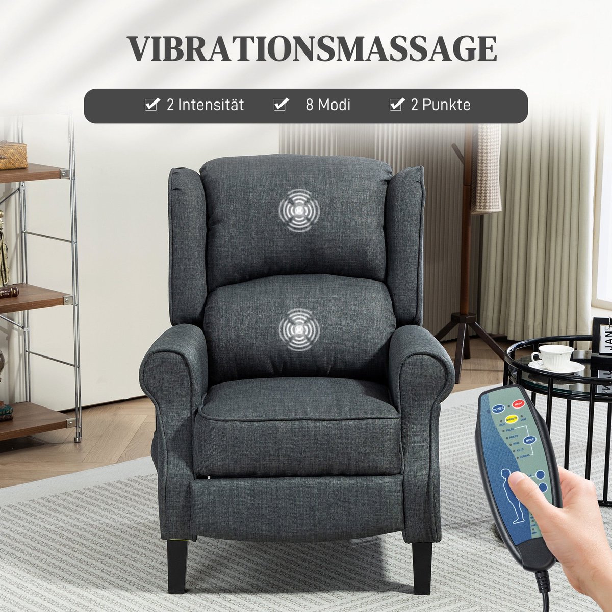 Afbeelding 3 van Merax Elektrische Relaxfauteuil met Massage Donkergrijs