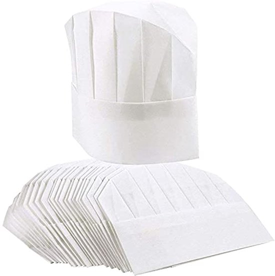 LJ-YJRYP-101817-07-1 Toques de chef en papier, blanc, M, Wit, L