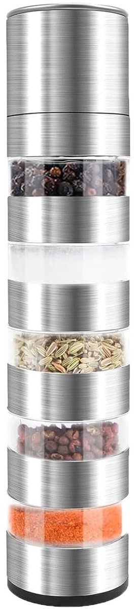 EXCITAT Kruidenflessen - Kruidenpotset - Roestvrij staal - Draagbaar - 5 in 1 - Geschikt voor reizen, thuis, keuken, koken, steakhouse, barbecue
