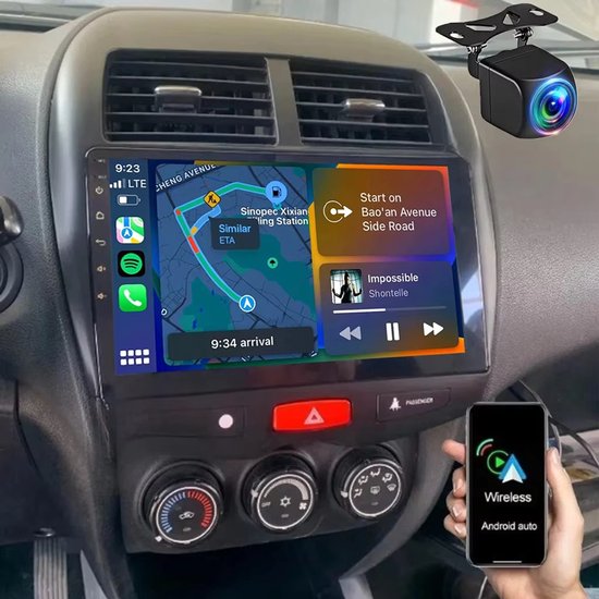 Autoradio-Android 14 autoradio voor Mitsubishi ASX 2010-2017 met draadloze CarPlay-ondersteuning, Android Auto 4+64G, 10-inch touchscreen autoradio met GPS-navigatie, Bluetooth, wifi, AM/FM-radio, SWC, Mirror Link en AHD-achteruitrijcamera.