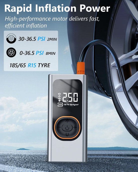 Fietspomp - fietspomp elektrisch - fietspompen - Draagbare luchtcompressor - 150 PSI draadloze elektrische mini-autocompressor - met 4000 mAh powerbank - digitaal LCD- en LED-scherm - voor fietsen, motorfietsen, scooters en ballen van Merkloos — afbeelding 2