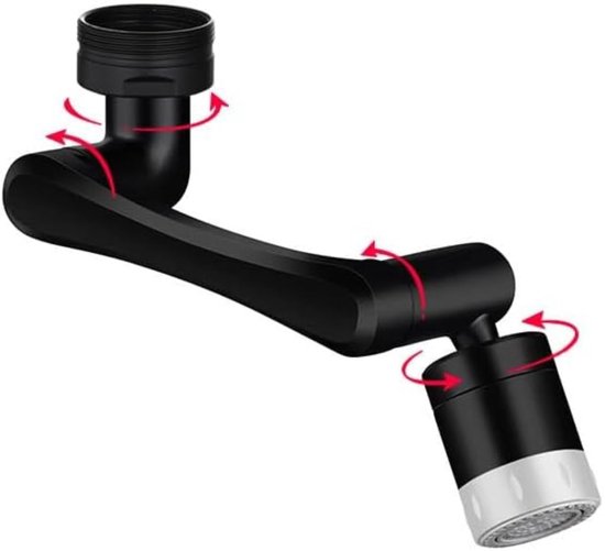 Robinet rotatif à 1440° - Robinet - Fixation de robinet - Tête de robinet - Acier inoxydable - Aérateur - Rotatif - Rallonge - Économie d'eau - Robinet de cuisine - Robinet de salle de bain - Pivotant - La vaisselle - Zwart