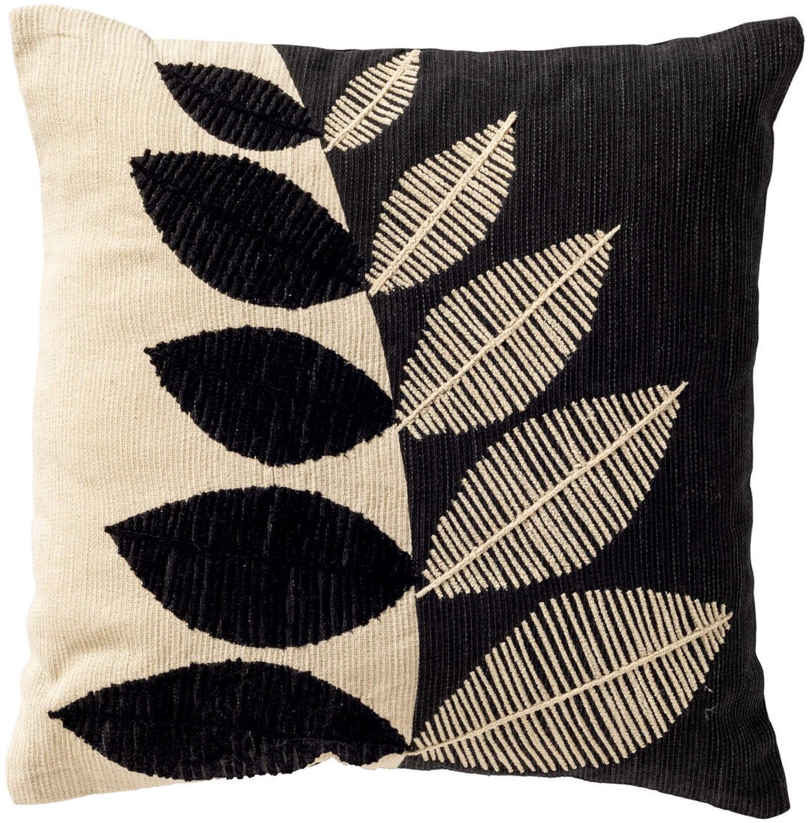 Dutch Decor DANEE - sierkussen 45x45 cm - bladmotief - gerecycled - Raven - zwart - Inclusief binnenkussen - Luxe kussens voor woonkamer & bank