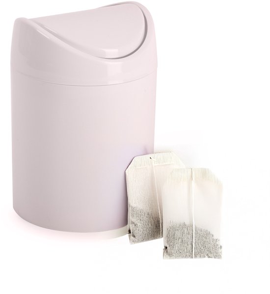 Plasticforte Mini prullenbakje - roze - kunststof - met klepdeksel - keuken aanrecht/tafel model - 1,4L - 12 x 17 cm