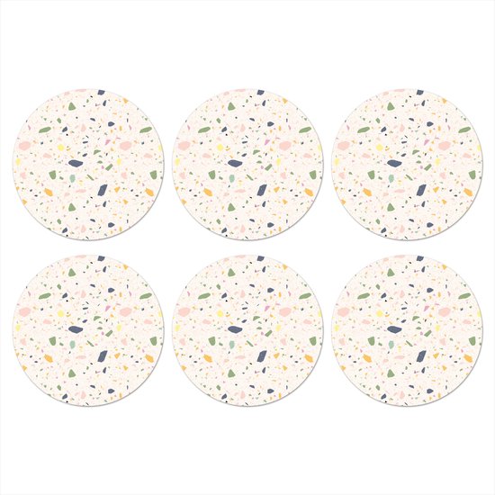 Sous-verres de verre - Rond - Terrazzo - À motifs - Coloré - Festival - 10x10 cm - Dessous de verre - 6 pièces