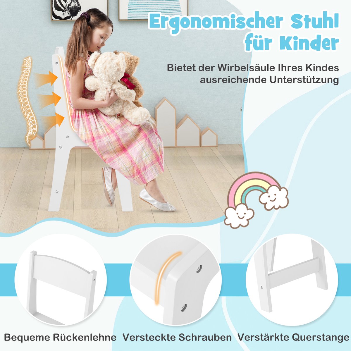 Costway 2-in-1 Kaptafel Kind - Make-uptafel & Bureau voor Meisjes - Wit — afbeelding 3
