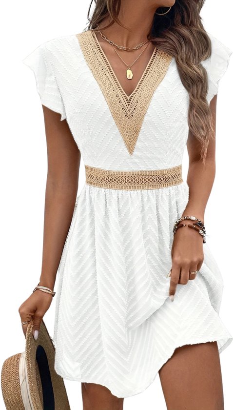 Foto: Nivard zomerjurk dames zomerjurken volwassen jurk ibiza stijl sundress wit maat xl
