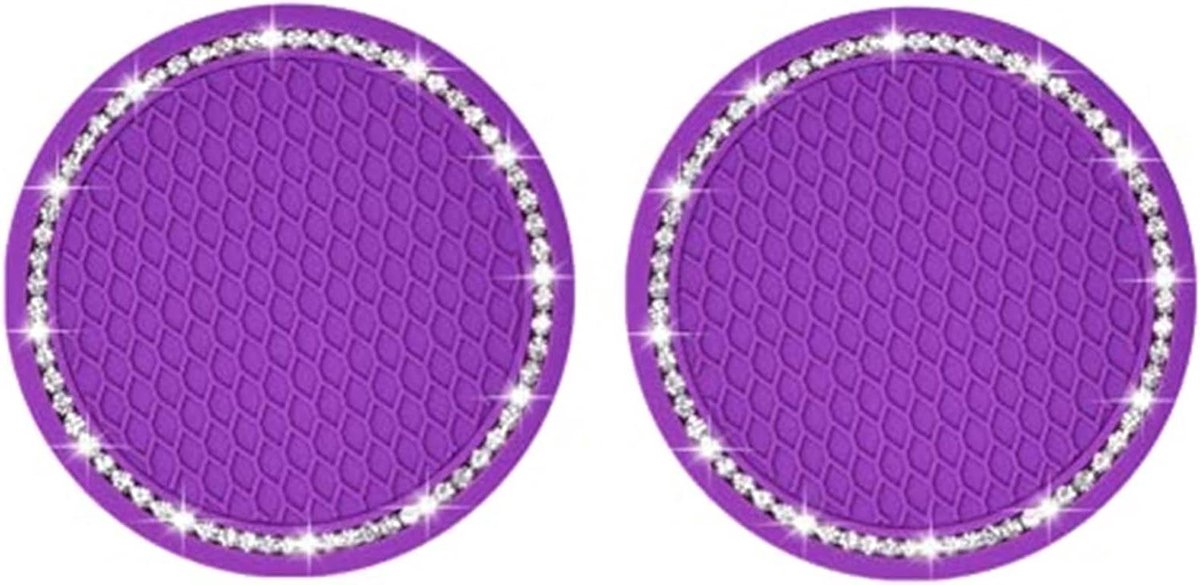 Universele Auto Bekerhouder Insert Coasters - Siliconen Anti-slip Interieur Accessoires - Paars Kristal Strass - Set van 2 - Voor Auto's en Voertuigen - 2.75 Inch
