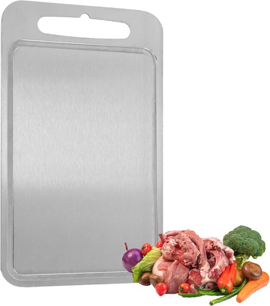Foto: Allecto plus dubbelzijdige titanium snijplank van roestvrij staal snijplank in voedselkwaliteit voor keuken buiten kamperen wandelen 39 x 28 cm