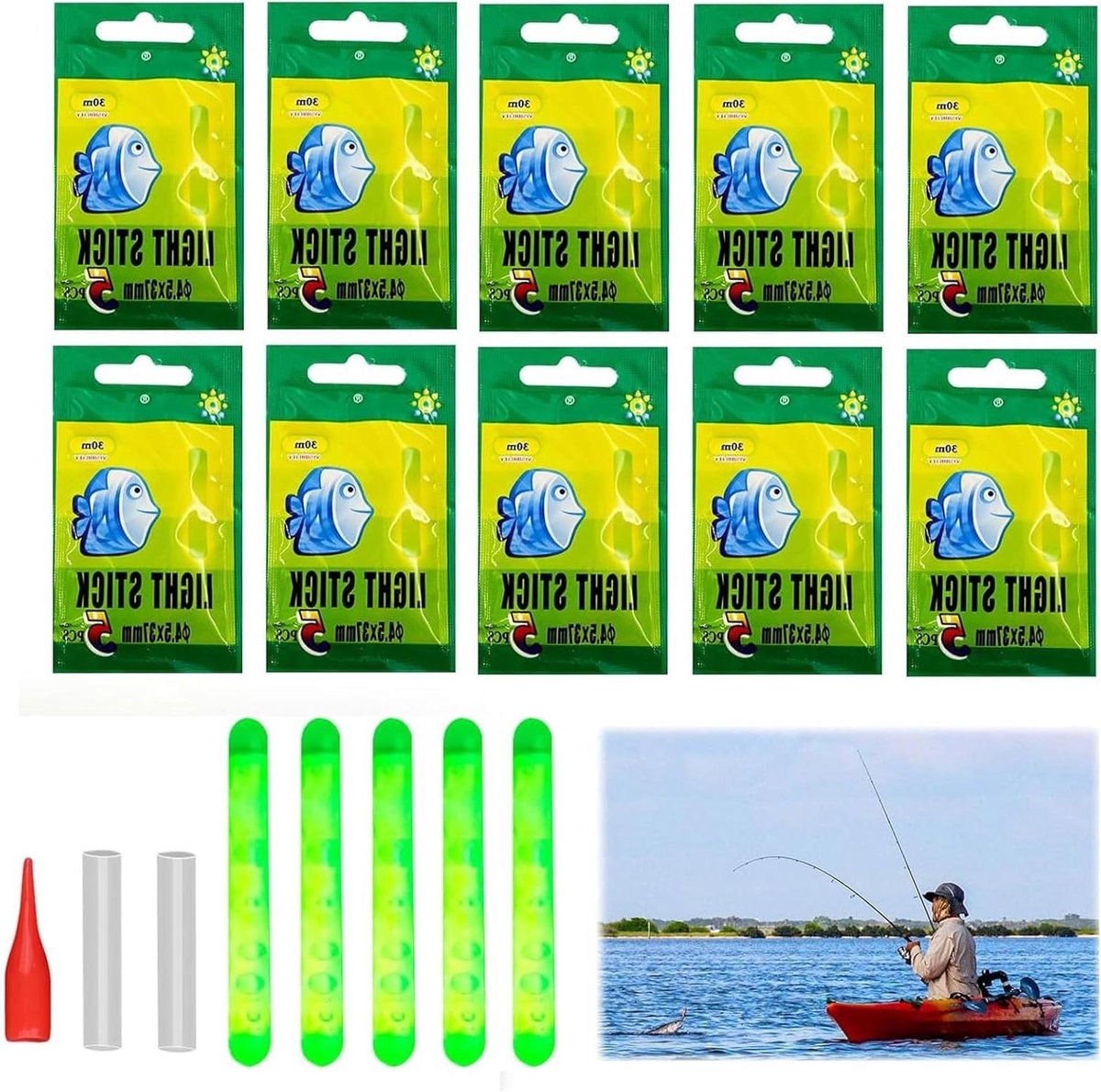 Allecto Plus - 50 stuks lichtsticks voor vissen - glow-stick - nachtvissen - 45 x 37 mm