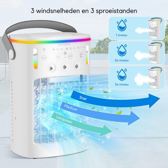 Draagbare mini-luchtkoeler, ventilator, mobiele airconditioner, 4-in-1