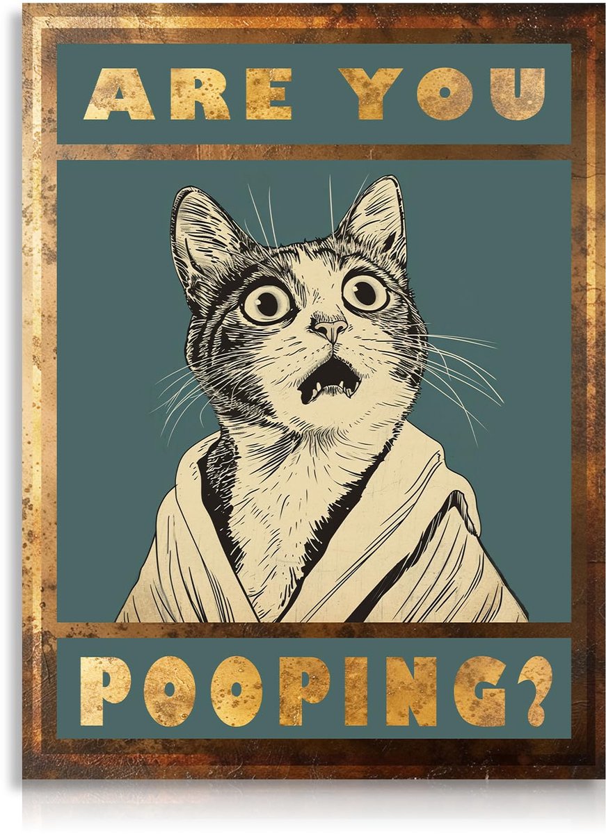 Ibenzoa Schattige Vintage Kat Canvas Poster voor Badkamer en Toilet, 30 x 40 cm, Zonder Lijst blauw