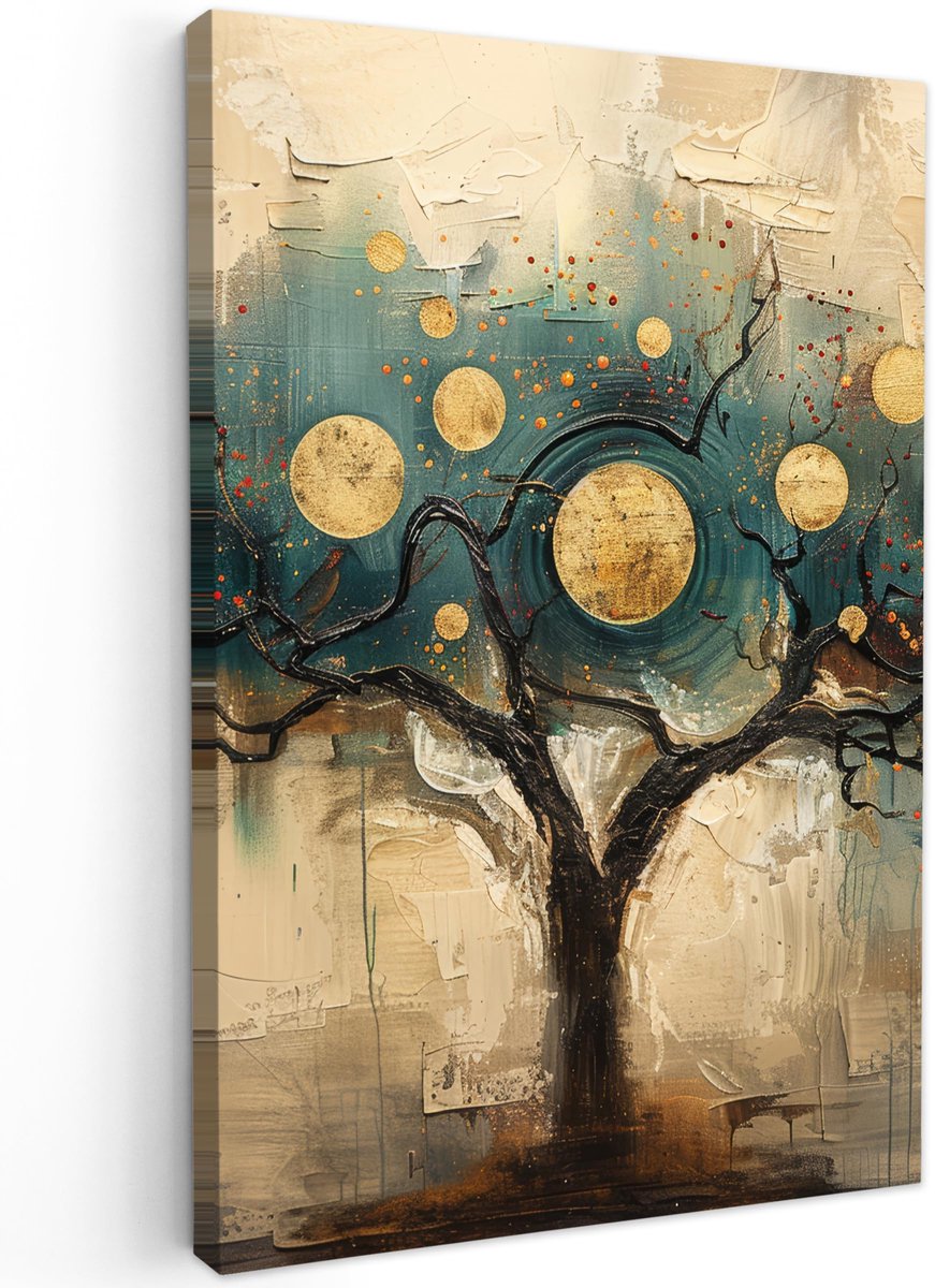 Ibenzoa Imposante Canvas Wanddecoratie met Aquarel Boom en Maan, 80x120 cm, voor Elke Kamer Boom - Maan