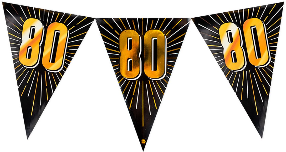 Vlaggenlijn 80 jaar | 5 meter | 15 vlaggen | Zwart Goud
