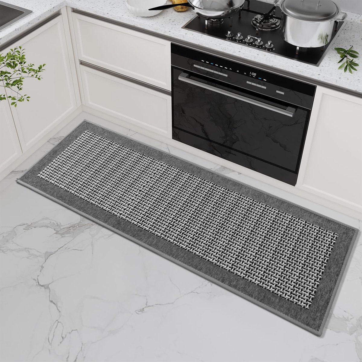 Ibenzoa® Antislip Keukenloper in Sisal-Look, Wasbaar en Absorberend, 50 x 240 cm, Grijs