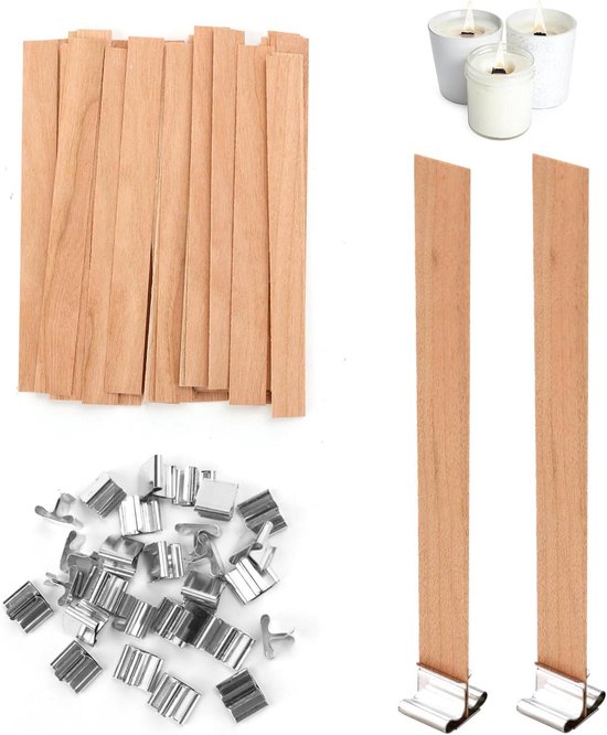 VABNEER 50 stuks lont voor kaarsen houten kaarslont kaarslonten voor het maken van kaarsen DIY handwerk 13 x 130mm