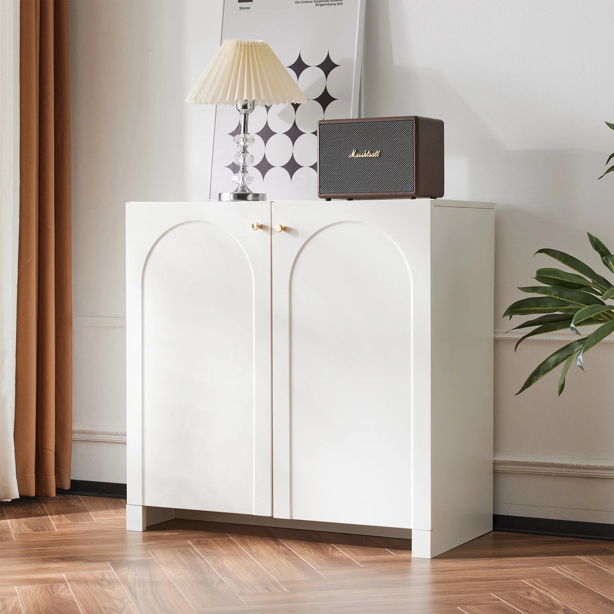 Dressoir - Commode met twee deuren - Hoge kast - Vrijstaande kast - 80 x 40 x 80 cm - Crème