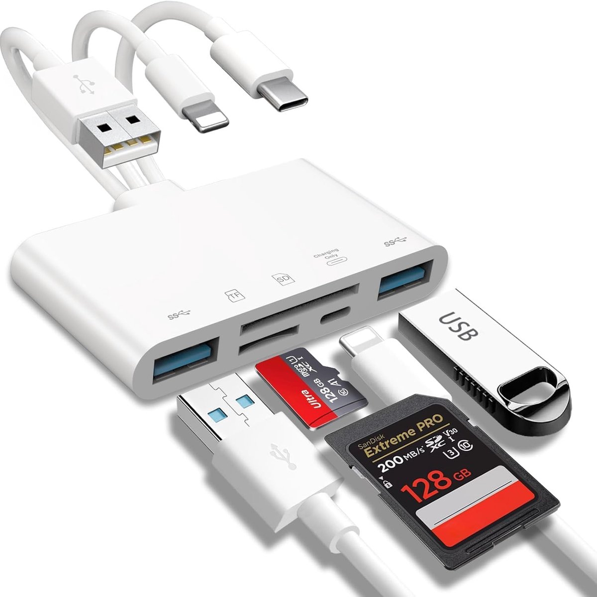 Image of 5-in-1 geheugenkaartlezer, USB OTG-adapter en TF SD-kaartlezer voor telefoons, CYZFOWDUO USB C- en USB A-apparaten met Micro SD- en TF-kaartsleuven, ondersteunt SD/Micro SD/SDHC/SDXC/MMC-opladen voor iPhone/Pad