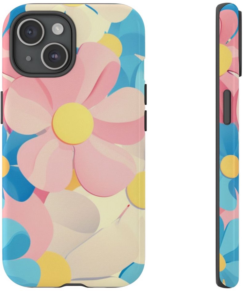 Vrolijk Pastel Bloemenpatroon – Telefoonhoesje Geschikt voor iPhone 15