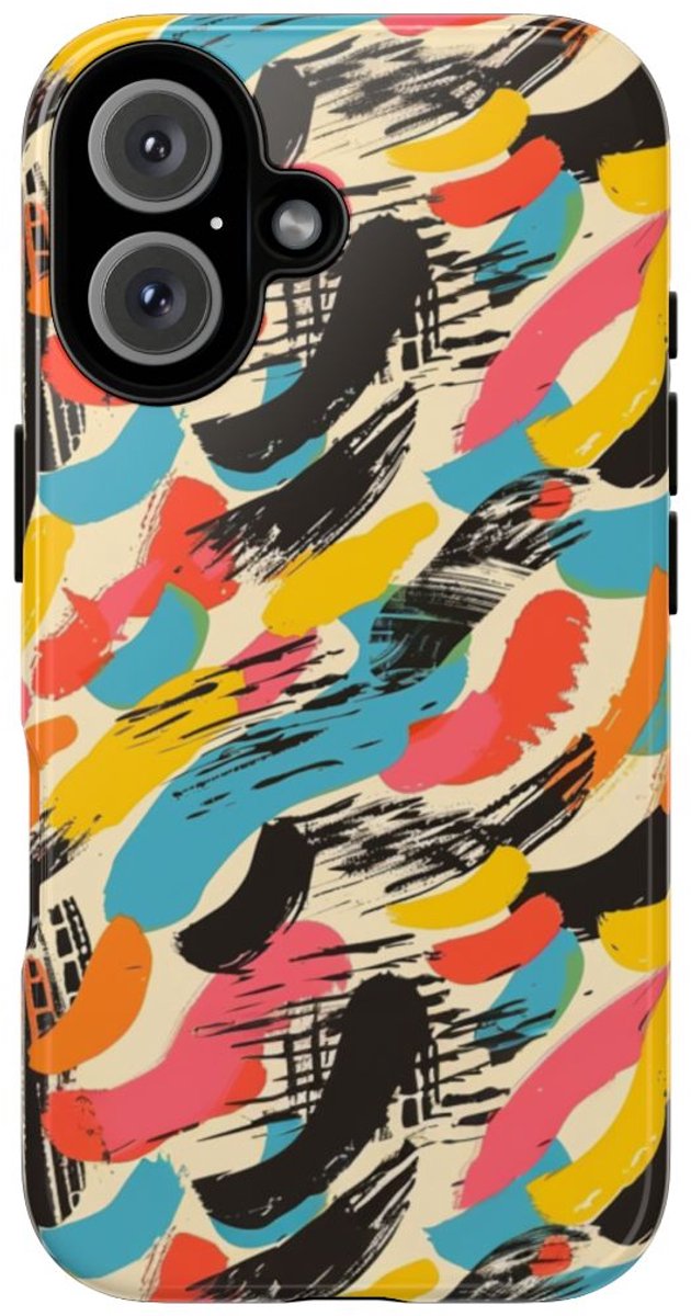 Levendig Abstract Penseelstrepenpatroon – Telefoonhoesje Geschikt voor iPhone 16